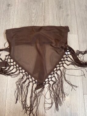 Edikted Brown Cropped Fringe Bandana Top